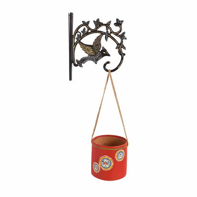 Red Rose Terracotta Hanging Planter with Metal Stand - Decor & Living - 2