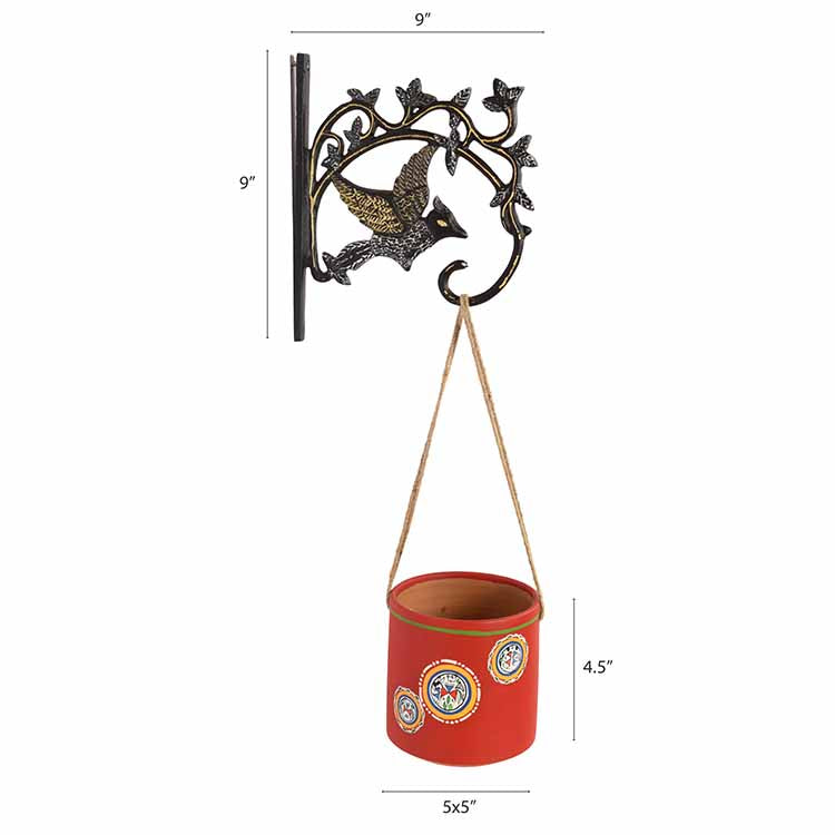 Red Rose Terracotta Hanging Planter with Metal Stand - Decor & Living - 4