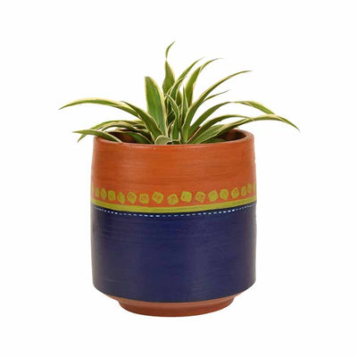 Blue-Brown Earthen Planter Pot (4.5x4.5x5") - Decor & Living - 3