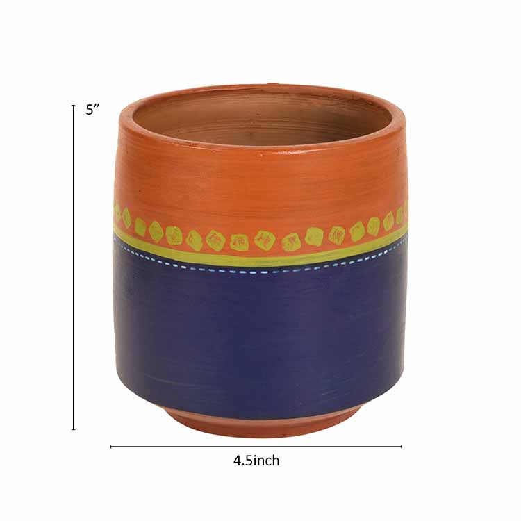 Blue-Brown Earthen Planter Pot (4.5x4.5x5") - Decor & Living - 4