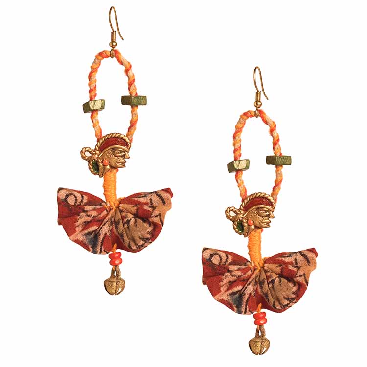 The Empress Handcrafted Tribal Dhokra Earrings in Red Floral Design - Fashion & Lifestyle - 3
