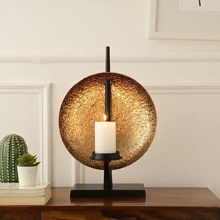 Luminous Disc Candle Holder in Gold and Black Finish 61-979-46-2