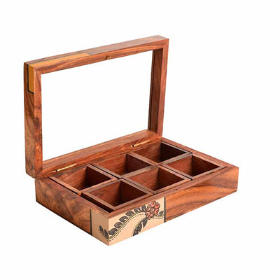 Jewellery Box Handcrafted 6 Slots Madhubani Wooden - Storage & Utilities - 3