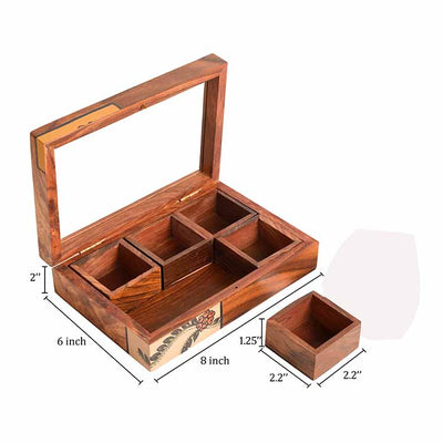 Jewellery Box Handcrafted 6 Slots Madhubani Wooden - Storage & Utilities - 5