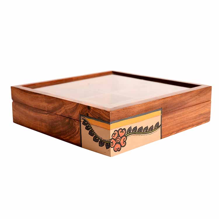 Jewellery Box Handcrafted 9 Slots Madhubani Wooden - Storage & Utilities - 2