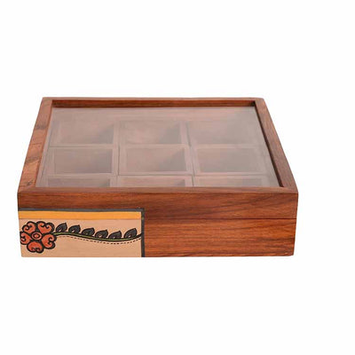 Jewellery Box Handcrafted 9 Slots Madhubani Wooden - Storage & Utilities - 4