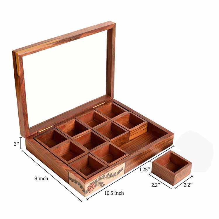 Jewellery Box Handcrafted 12 Slots Madhubani Wooden - Storage & Utilities - 5