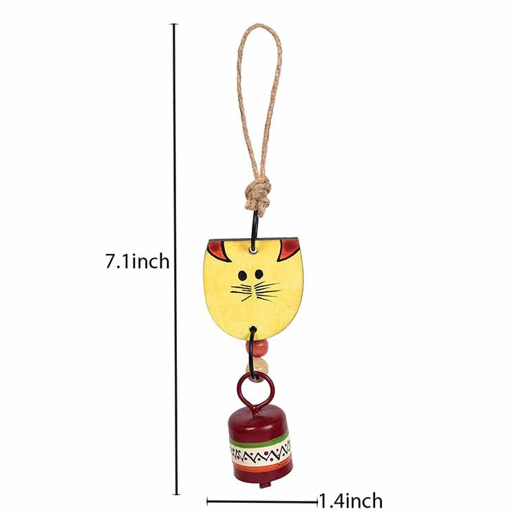 Handpainted Yellow Wild Cat Wind Chimes with Metal Bell - Accessories - 3