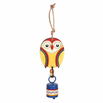 Owl Wind Chime with Metal Bell, Yellow and Blue - Accessories - 2