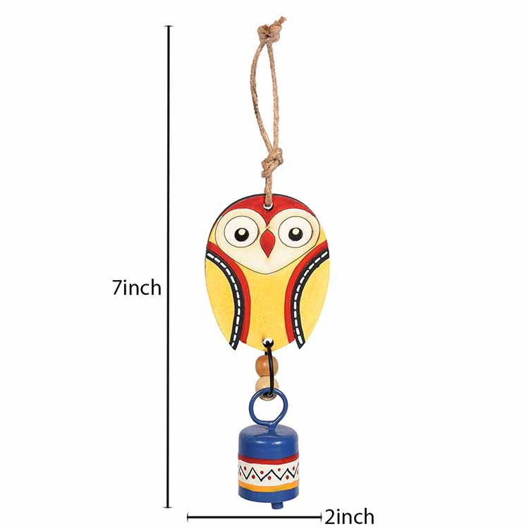 Owl Wind Chime with Metal Bell, Yellow and Blue - Accessories - 3