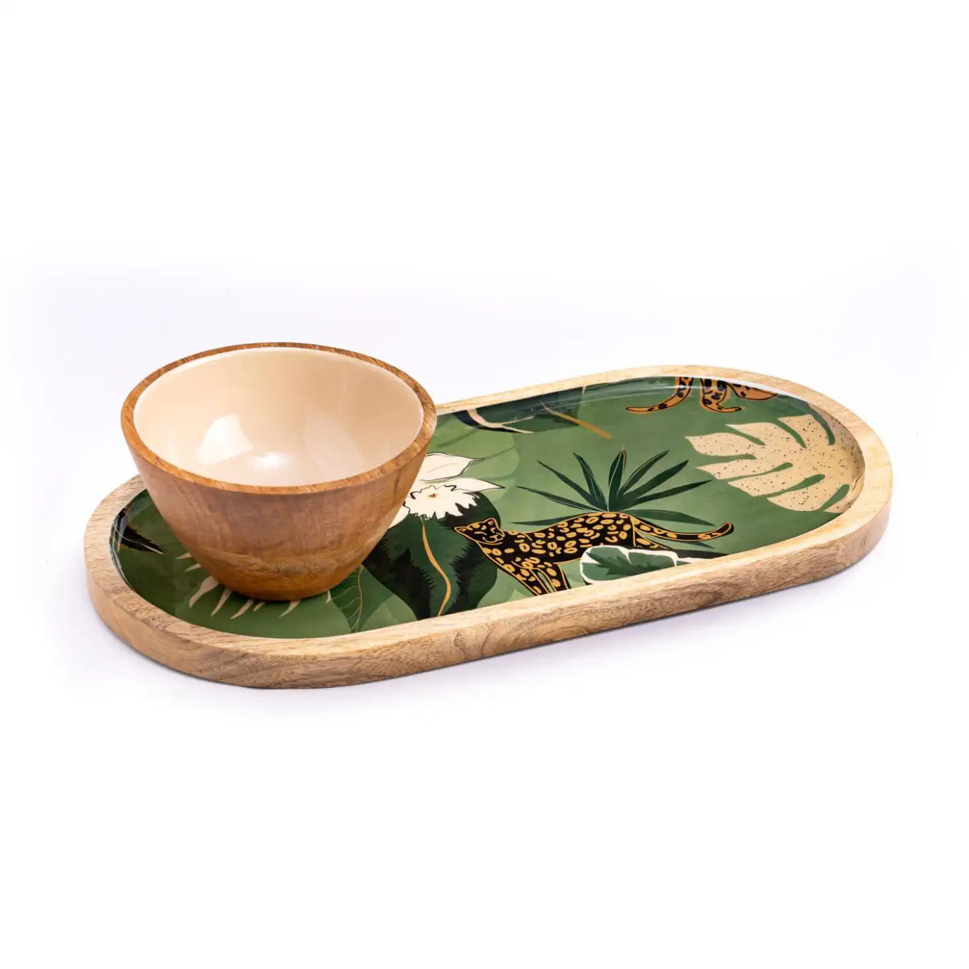 Wooden Platter - Jungle Green with Bowl