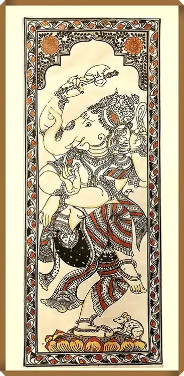 Pattachitra of Dancing Ganesha on Tussar Silk PCP-T-93