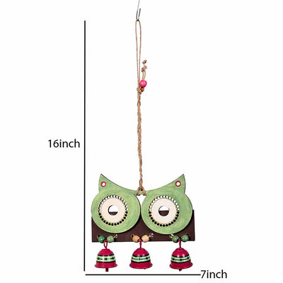 Windchime Big Owl & 3 Metal Bells (16x7") - Accessories - 3