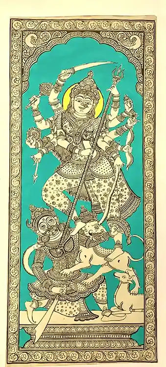 Pattachitra of Durga Mahishasur Mardini on Tussar Silk PCP-T-99