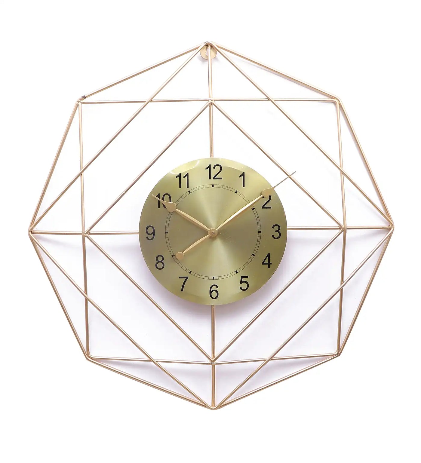 Hexagon Wire Wall Clock WIth Gold Dial