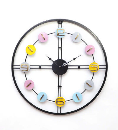 Multicolor Number Black Frame Wall Clock
