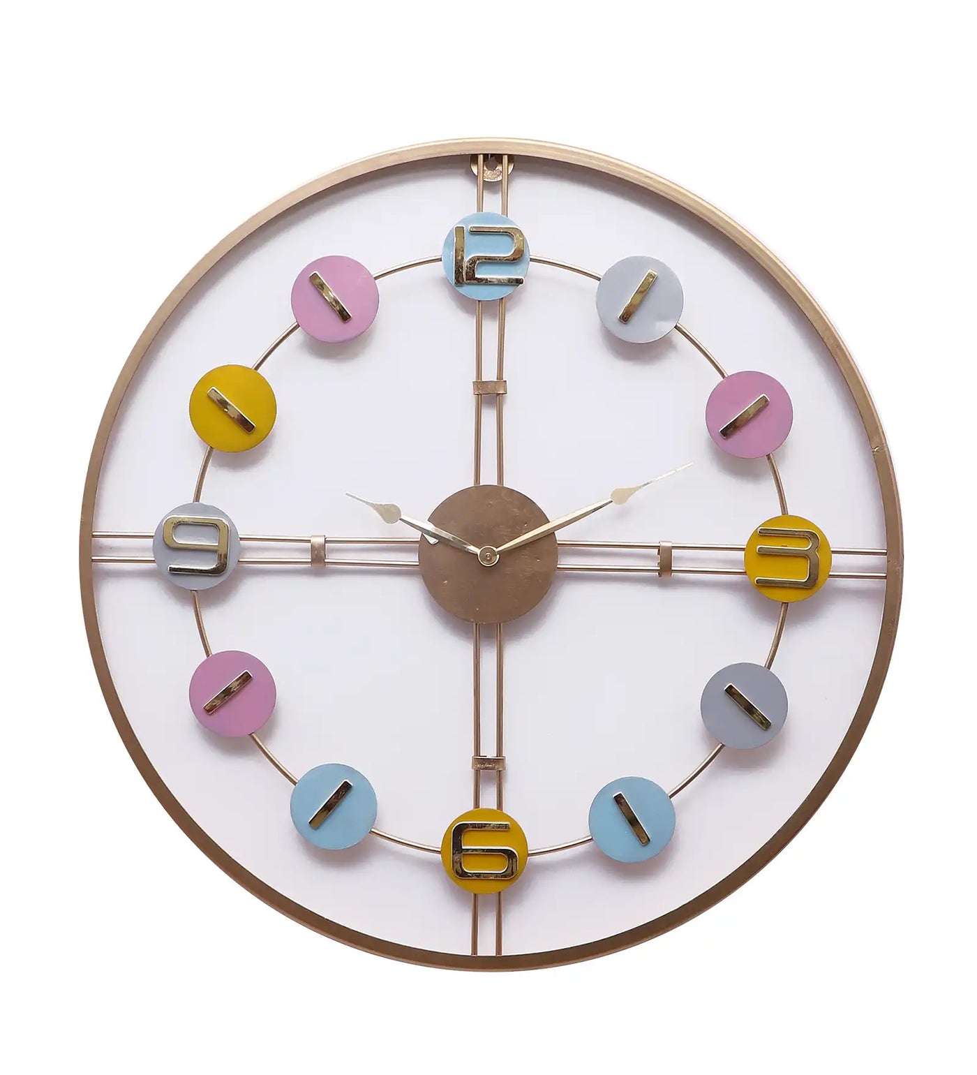 Multicolor Number Gold Frame Wall Clock