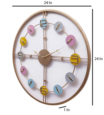 Multicolor Number Gold Frame Wall Clock