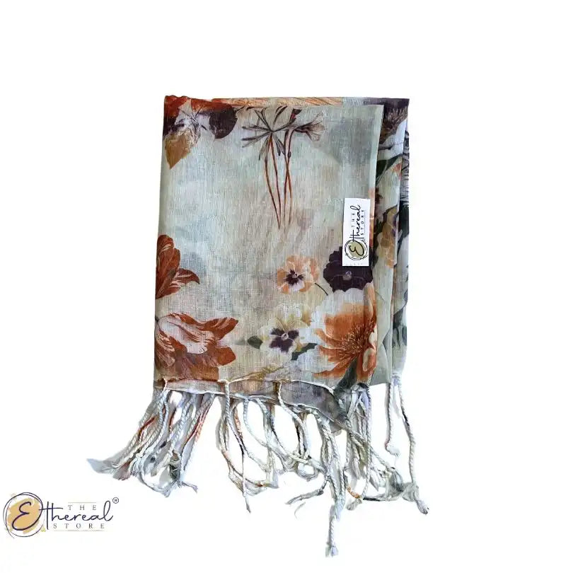 Off White Flower Bouquet Printed Stole - Lifestyle Accessories - 5