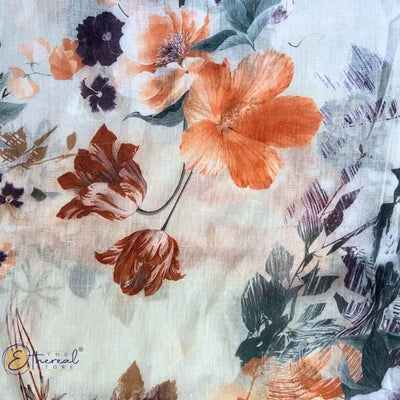 Off White Flower Bouquet Printed Stole - Lifestyle Accessories - 4