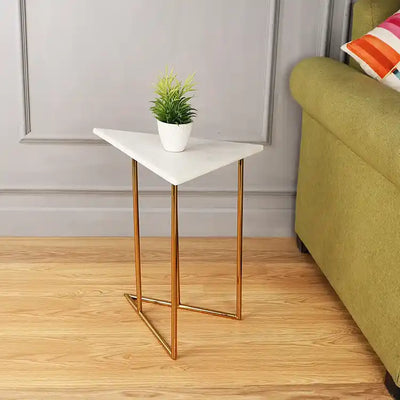 Marbled Steel Triangle Nesting Tables in Shiny Gold Nickel Finish 2pcs Set 61-494-49 & 44 -2