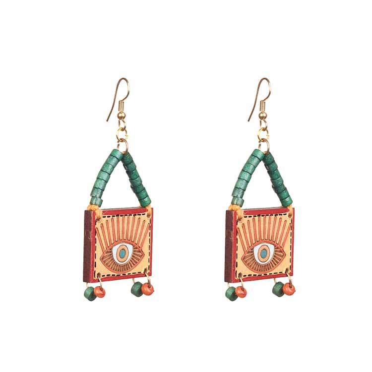 Evil Eye-VI' Handcrafted Tribal Wooden Earrings - Fashion & Lifestyle - 4