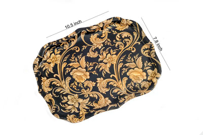 Rectangle Decorative Gold Floral Print Metal Serving Tray - Dining & Kitchen - 4