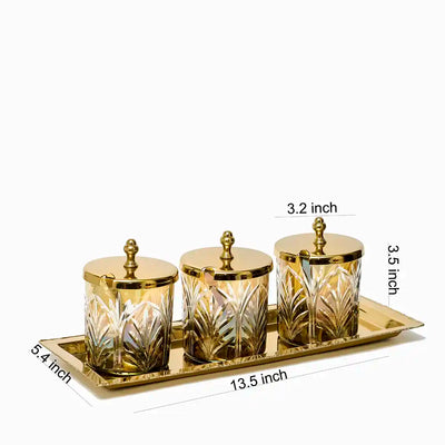 Set of 3 Sparkle Glass Jars with Brass Tray