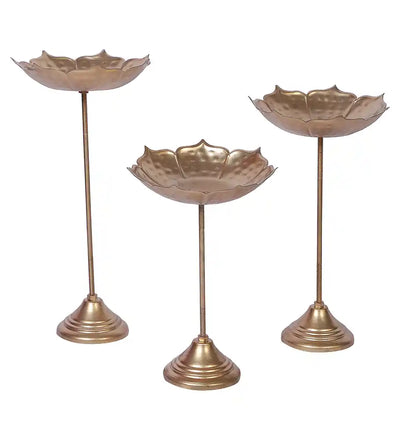 Gold Metal Detachable Sunflower Urli with Stand Set of 3