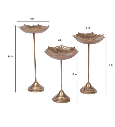 Gold Metal Detachable Sunflower Urli with Stand Set of 3