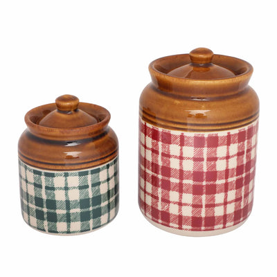 Ek Do Dhai English Checkered Ceramic Jar Set of 3 - Dining & Kitchen - 2