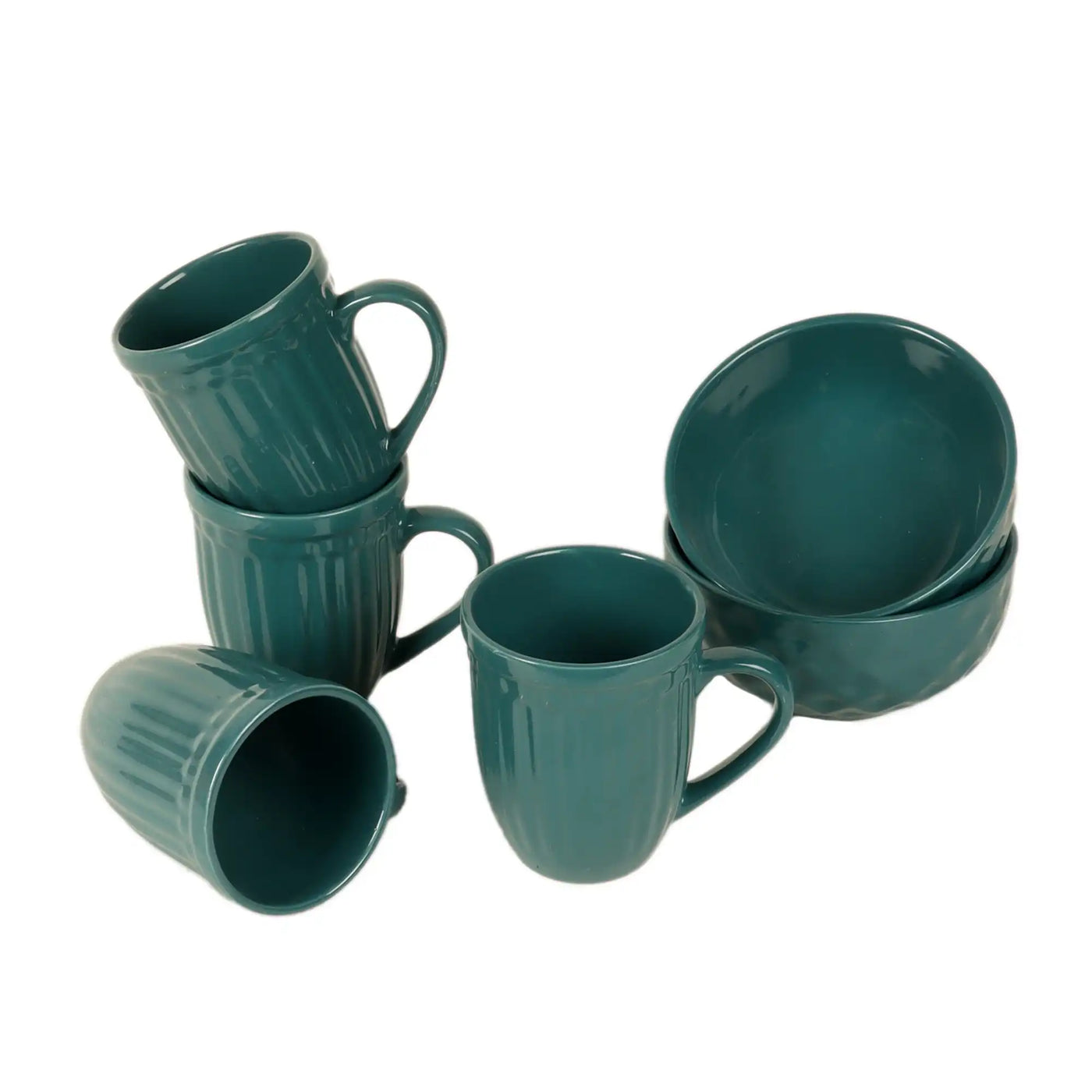 Green Ceramic Mug with Bowl Set of 6