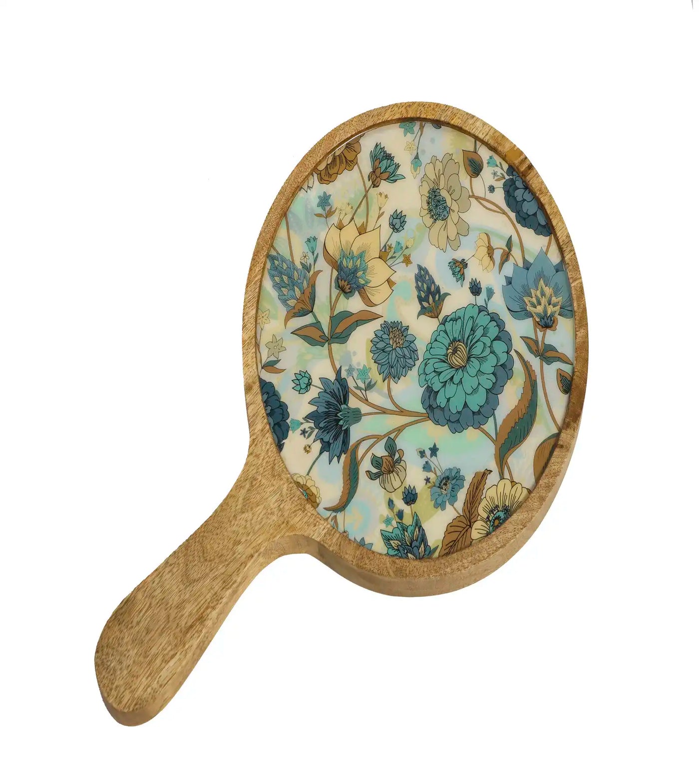 Round Blue Floral Wooden Platter - Dining & Kitchen - 4