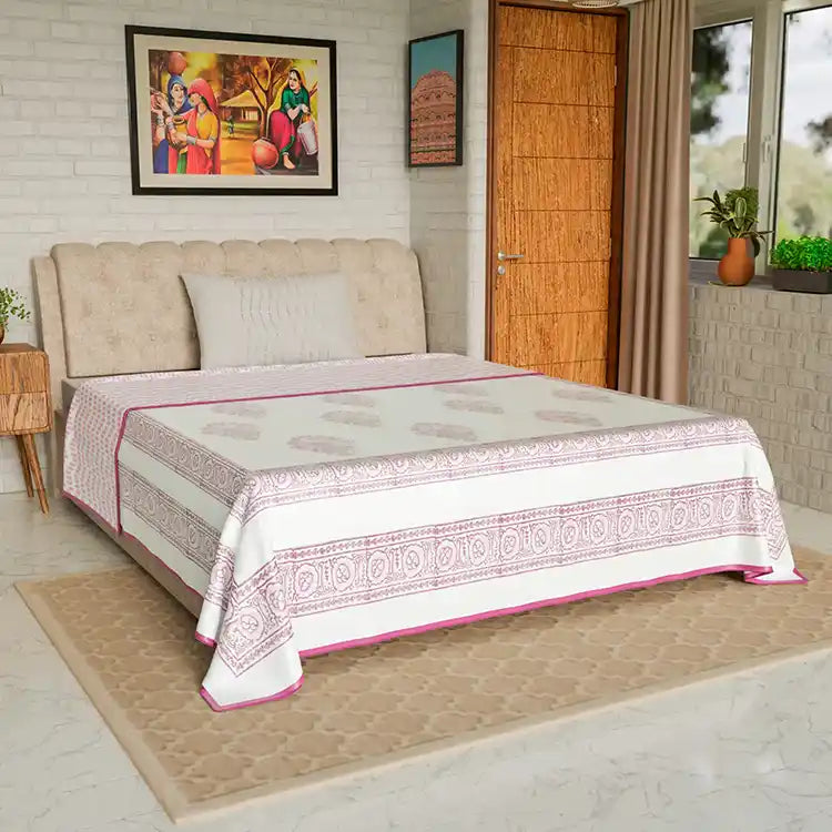 Pink Bouquet Single Bed Mulmul Dohar