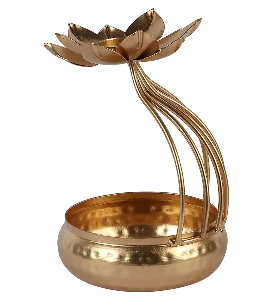 Gold Urli Bowl with Flower Set of 2