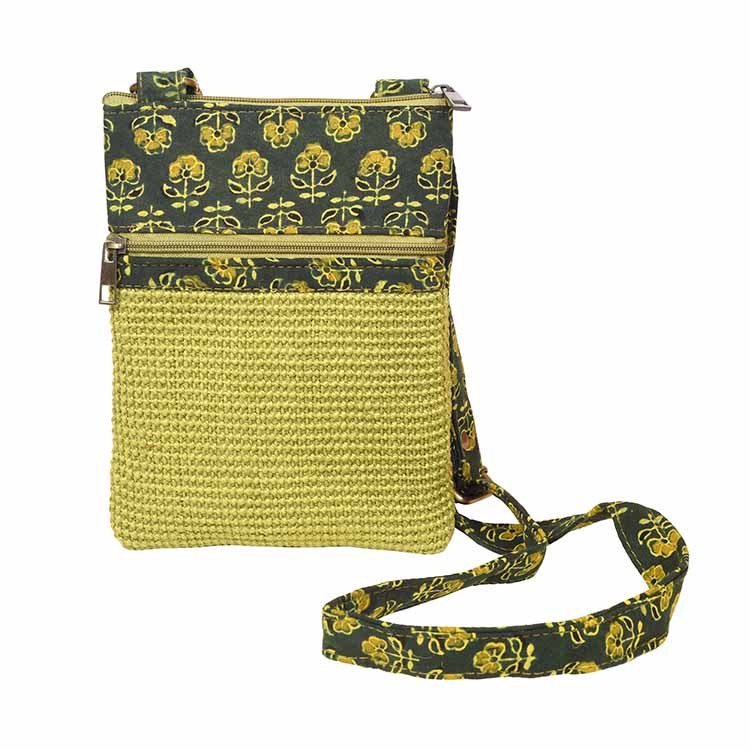 Kalamkari Green Sling Bag in Structured Jute Fabric - Fashion & Lifestyle - 3