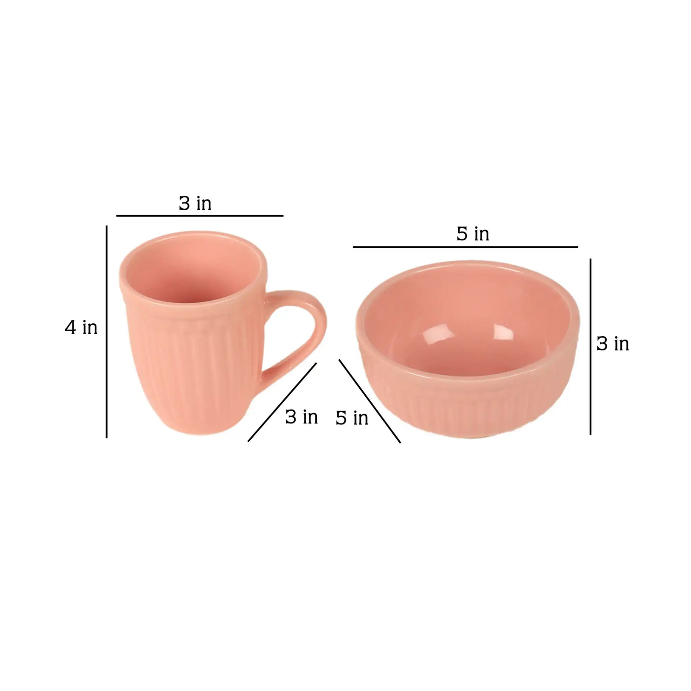 Pink Ceramic Mug with Bowl Set of 6