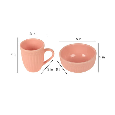 Pink Ceramic Mug with Bowl Set of 6