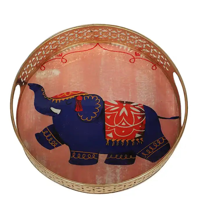 Pink Elephant Pichwai Tray Set of 2
