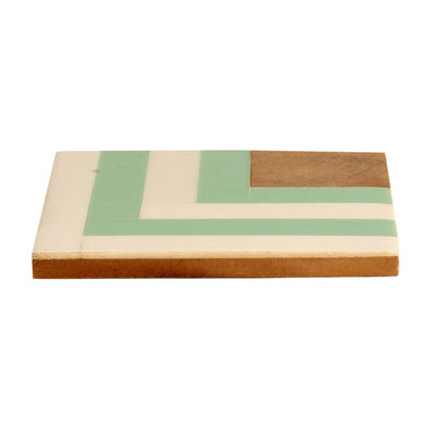 Resin Green & White Stripes Coaster Set of 4