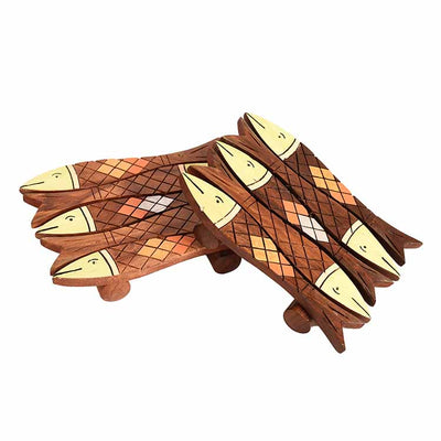 Coaster Wooden Handcrafted Fish Small with Tribal Art - Set of 2 (5x4") - Dining & Kitchen - 3