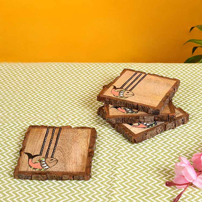 Coaster Mangowood Handcrafted with Madhubani Art (Set of 4) (4x4") - Dining & Kitchen - 2
