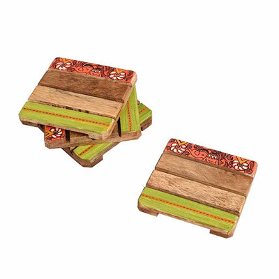 Coaster Sq Mangowood Handcrafted with Madhubani Art - Set of 4 (4x4") - Dining & Kitchen - 5