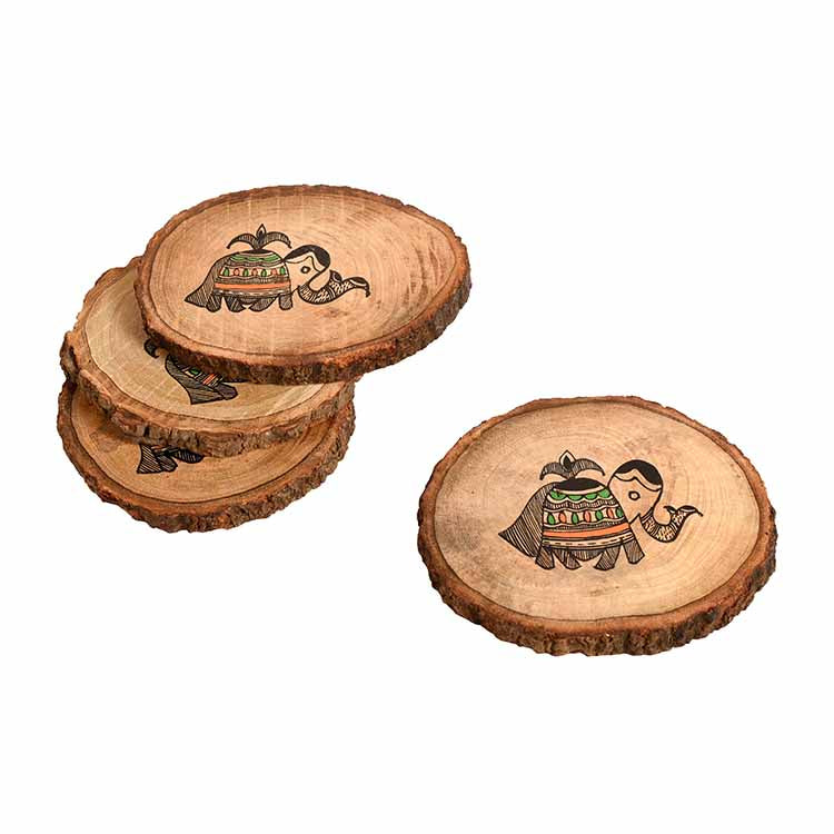 Coaster Round Wooden Handcrafted with Tribal Art - Set of 4 (4x4") - Dining & Kitchen - 5