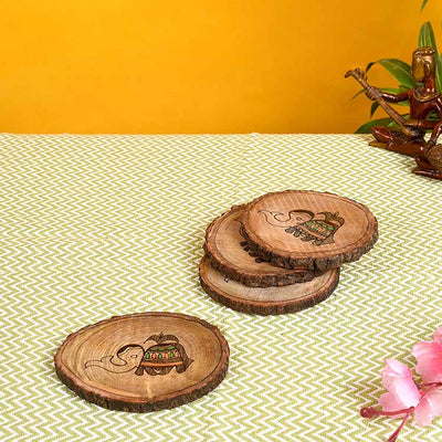 Coaster Round Wooden Handcrafted with Tribal Art - Set of 4 (4x4") - Dining & Kitchen - 2