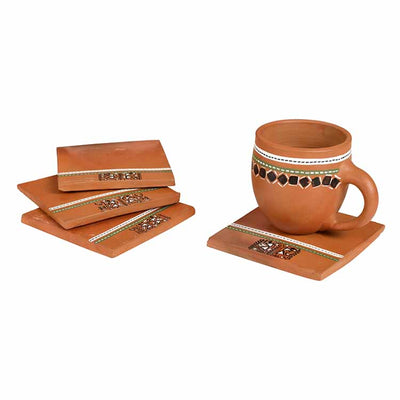 Back To Earth' Earthen Coasters with Warli Art - Set of 4 (4x4x0.5") - Dining & Kitchen - 6