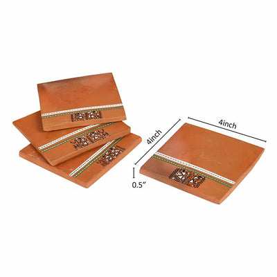 Back To Earth' Earthen Coasters with Warli Art - Set of 4 (4x4x0.5") - Dining & Kitchen - 5