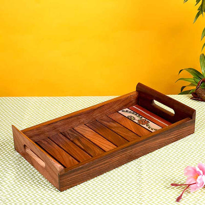 Tray Handpainted with Flower Motifs Handcrafted in Sheesham Wood (13x7.2") - Dining & Kitchen - 3