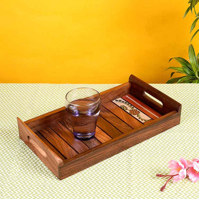 Tray Handpainted with Flower Motifs Handcrafted in Sheesham Wood (13x7.2") - Dining & Kitchen - 2