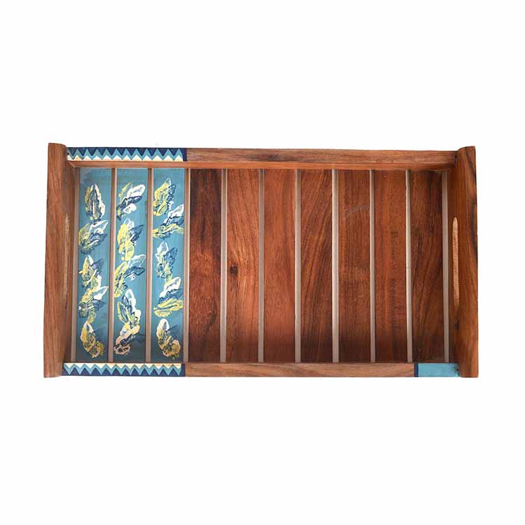 Tray Handpainted with Leaves Motifs Handcrafted in Sheesham Wood (13x7.2") - Dining & Kitchen - 2